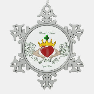 De Claddagh (volledige kleur) Tin Sneeuwvlok Ornament
