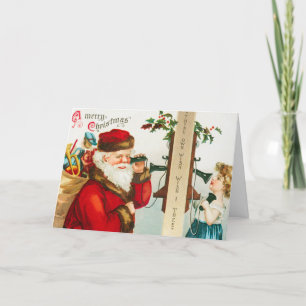 De Claus van de kerstman op koordtelefoons die naa Feestdagen Kaart