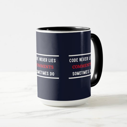 de code komt nooit vaak voor mok (Voorkant rechts)