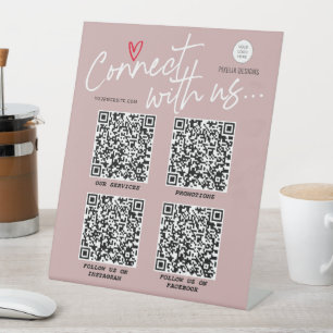 De code QR verbindt met ons Modern trendy manuscri Reclamebord Met Voetstuk
