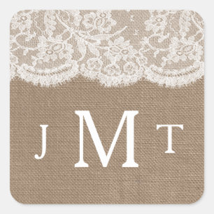 De Collecties voor het Burlap- en Lace-huwelijk Vierkante Sticker