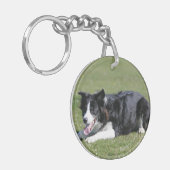 De Collie van de grens neer het Lagen Sleutelhanger (Voorkant Links)