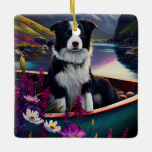 De Collie van de grens op een Paddle: Een Schilder Keramisch Ornament