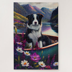 De Collie van de grens op een Paddle: Een Schilder Legpuzzel