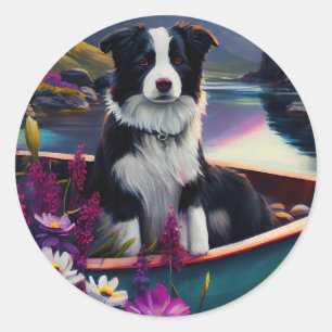 De Collie van de grens op een Paddle: Een Schilder Ronde Sticker