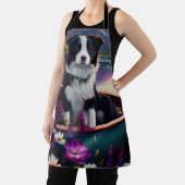 De Collie van de grens op een Paddle: Een Schilder Schort (Insitu)