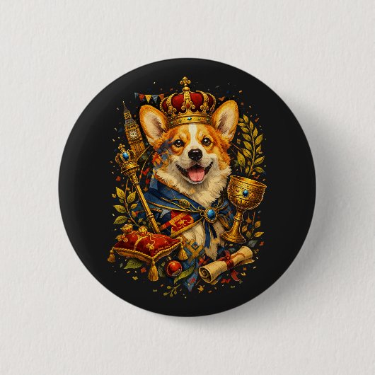 De Corgi Koning Ronde Button 5,7 Cm (Voorkant)