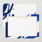 De Correspondance Abstrait Indigo Blue Brushstrokes Carte pour notes (Devant / Derrière)