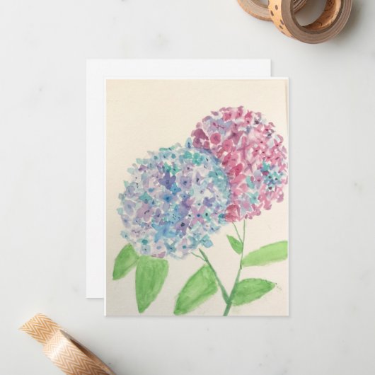 De Correspondance Aquarelle Hydrangea Carte pour notes (Devant/Arrière en situation)