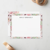 De Correspondance Aquarelle rose Floral Greenery Carte à note plate (Devant/Arrière en situation)