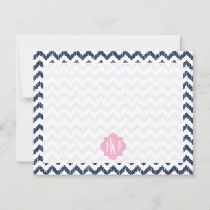De Correspondance Blue Chevron Ikat Monogrammed Carte pour notes pla
