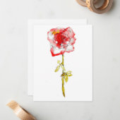 De Correspondance Carte à note plate Rose aquarelle et encre (Devant/Arrière en situation)