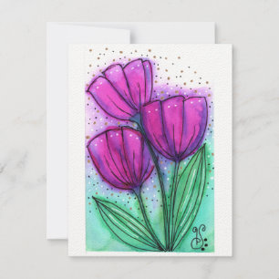 De Correspondance Carte à notes plats Fleurs aquarelles-4 (4,25 po x