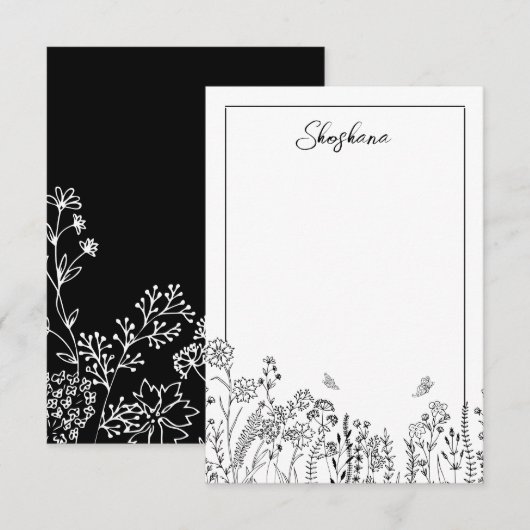 De Correspondance Carte Design Script Floral Sketch Note (Devant / Derrière)