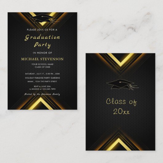 De Correspondance Carte d'invitation Gold Black Modern Graduation (Devant / Derrière)
