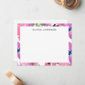 De Correspondance Carte florale à note plat rose moderne (Devant/Arrière en situation)