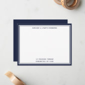 De Correspondance Carte moderne Denim Blue Border Nom et adresse (Devant/Arrière en situation)