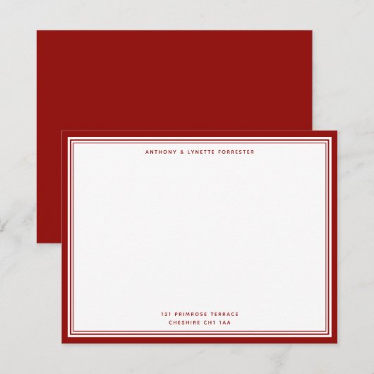 De Correspondance Carte moderne Ruby Rouge Nom et adresse (Devant / Derrière)