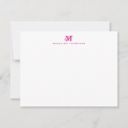 De Correspondance Carte Monogram Simple Magenta Note (Devant)