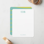 De Correspondance Carte Note Monogramme Bleu et Vert (Devant/Arrière en situation)