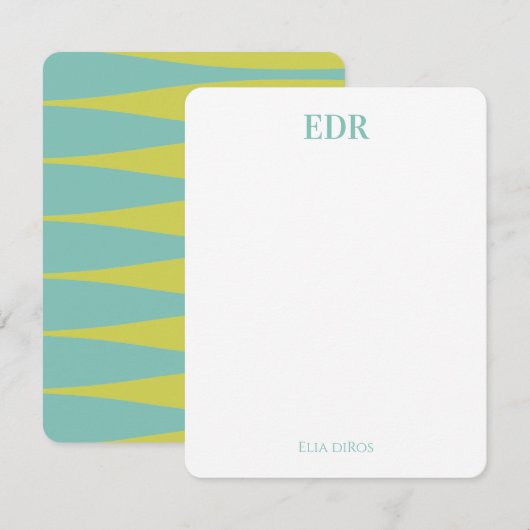De Correspondance Carte Note Monogramme Bleu et Vert (Devant / Derrière)