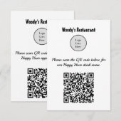 De Correspondance Carte personnalisée QR Code Restaurant Happy Hour (Devant / Derrière)