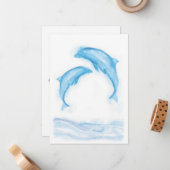 De Correspondance Carte pour notes Dauphin d'aquarelle (Devant/Arrière en situation)