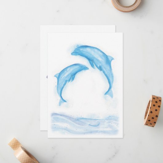 De Correspondance Carte pour notes Dauphin d'aquarelle (Devant/Arrière en situation)