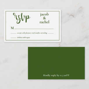 De Correspondance Carte RSVP Modern Dark Forest Green Wedding RSVP