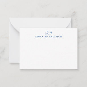 De Correspondance Carte simple Monogramme Bleu Flat Note