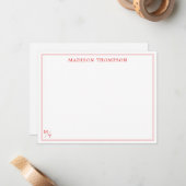De Correspondance Carte simple simple monogramme rouge classique (Devant/Arrière en situation)
