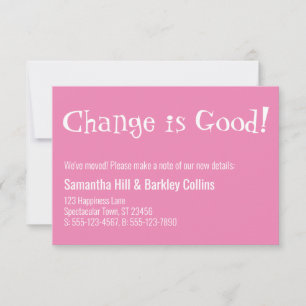 De Correspondance "Changer est bon" rose Nouvelle carte d'adresse