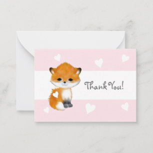 De Correspondance Coeur rose boisé animal Fox Merci Carte pour notes
