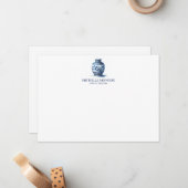 De Correspondance Elégant Aquarelle bleu Ginger Jar Carte pour notes (Devant/Arrière en situation)