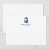 De Correspondance Elégant Aquarelle bleu Ginger Jar Carte pour notes (Devant / Derrière)