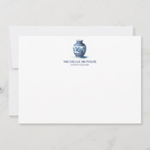 De Correspondance Elégant Aquarelle bleu Ginger Jar Carte pour notes
