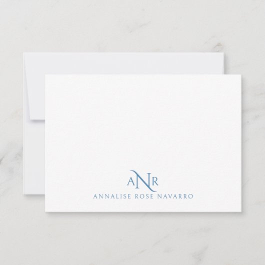 De Correspondance Élégant Monogramme 3 Nom initial Carte Note Bleue (Devant)