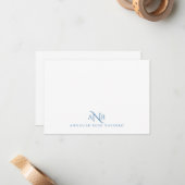 De Correspondance Élégant Monogramme 3 Nom initial Carte Note Bleue (Devant/Arrière en situation)