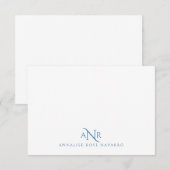 De Correspondance Élégant Monogramme 3 Nom initial Carte Note Bleue (Devant / Derrière)