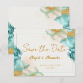 De Correspondance Élégante carte Fleur Turquoise 'Enregistrer la dat (Devant / Derrière)