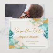 De Correspondance Élégante carte Fleur Turquoise 'Enregistrer la dat (Devant / Derrière)