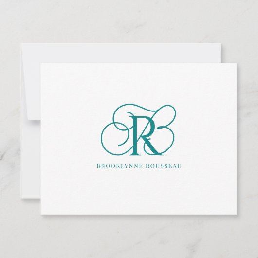De Correspondance Élégante carte Monogramme Turquoise à note plate (Devant)