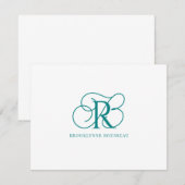 De Correspondance Élégante carte Monogramme Turquoise à note plate (Devant / Derrière)