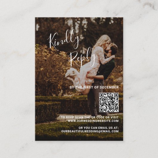 De Correspondance Elégante photo QR Code Mariage Mini carte RSVP (Devant)