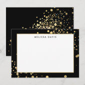 De Correspondance Faux Gold Confetti sur Black Flat Carte pour notes (Devant / Derrière)