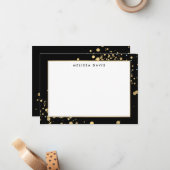 De Correspondance Faux Gold Confetti sur Black Flat Carte pour notes (Devant/Arrière en situation)
