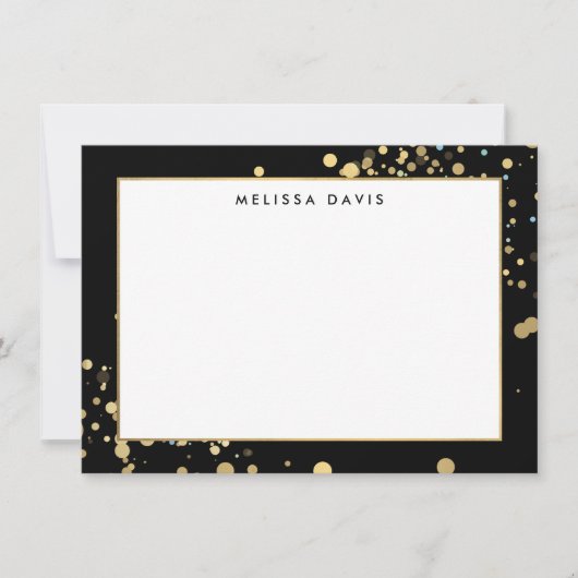 De Correspondance Faux Gold Confetti sur Black Flat Carte pour notes (Devant)