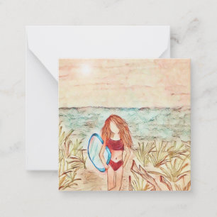 De Correspondance Fille à la plage avec boogie board mini carte pour