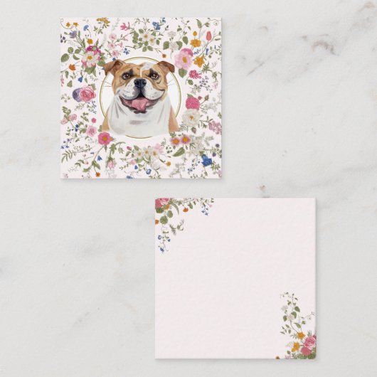 De Correspondance Floral Bulldog Chien Maman Carte pour notes (Devant / Derrière)