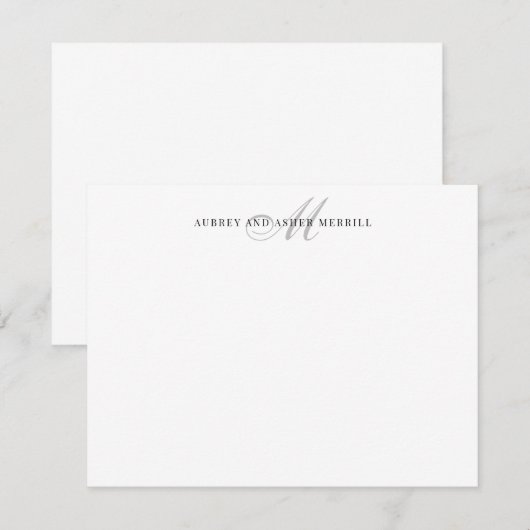 De Correspondance Gris Script Monogramme Moderne Stationnote Carte (Devant / Derrière)
